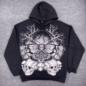 Social Collision Hoodie Mens Large Black Moth Skull Graphic Goth Emo Streetwear